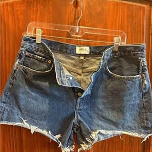 Agolde Dark Blue Distressed Denim Cutoff Shorts